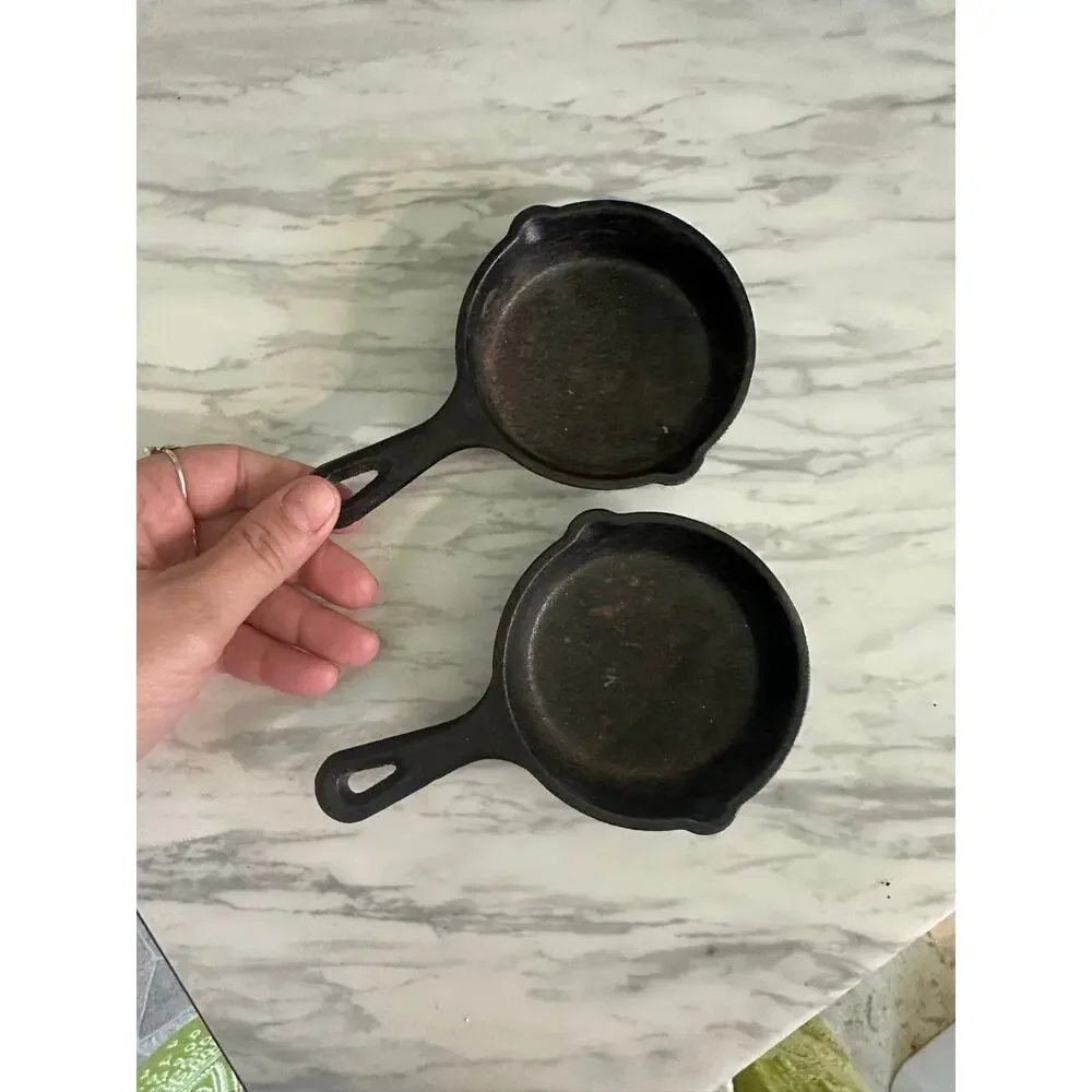2 mini Lodge Cast iron pans skillet pans real cookware homestead toys home decor